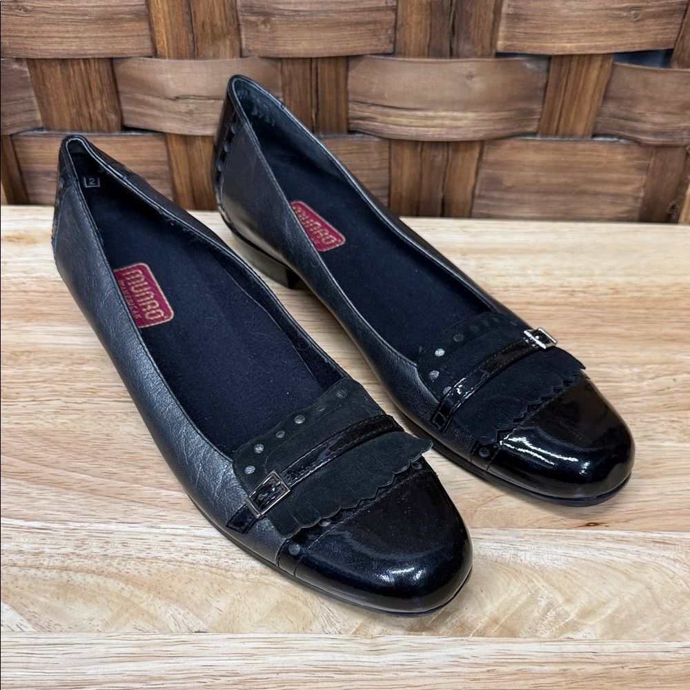 Munro Black Leather Flats with Buckle Detail